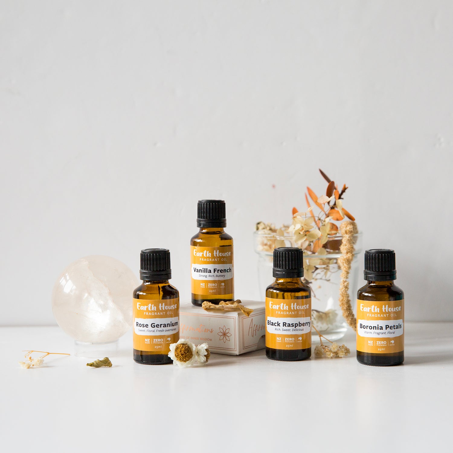 A group of Earth House fragrance oils